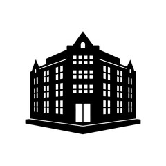 Building with many windows on transparent background silhouette