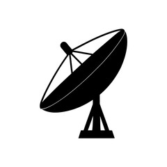 Black satellite dish icon on transparent background silhouette