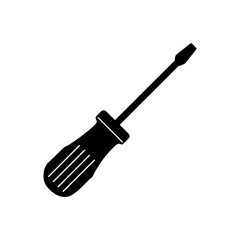 Simple black screwdriver on transparent background silhouette