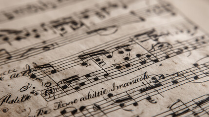 vintage music sheet with musical notes on a white background, © Ahmar Stock