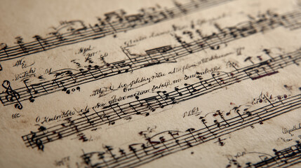 Naklejka premium vintage music sheet with musical notes on a white background,