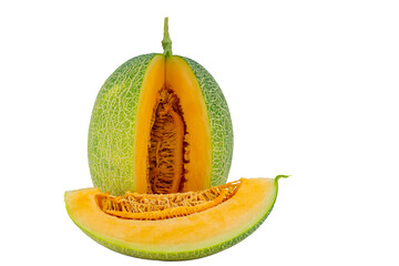 High Quality PNG Picture of cantaloupe melon cut open isolated on white background