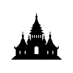Silhouette of asian temple on transparent background