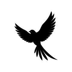 Silhouette bird in flight on transparent background
