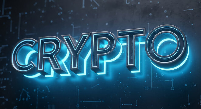 Crypto text with glowing neon blue letters