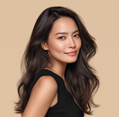 A beautiful korean woman with long hair poses for the camera
