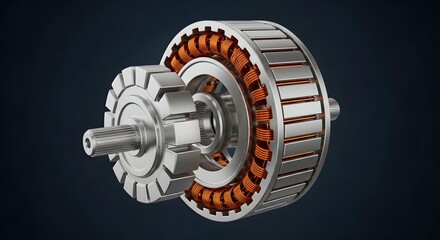 High-precision 3D illustration of a powerful electric motor's inner workings, highlighting its crucial electromagnetic design and components