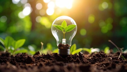 Plant growing inside light bulb with ecofriendly energy concept.