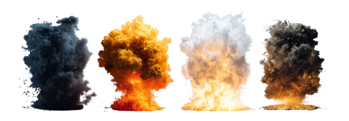 Collection of Colorful Smoke and Explosion Effects Isolated on Transparent Background