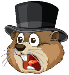 Naklejka na ściany i meble Surprised Groundhog Wearing Black Top Hat Cartoon Vector Naklejka na ściany i meble Surprised Groundhog Wearing Black Top Hat Cartoon Vector