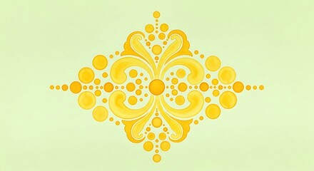 Elegant yellow watercolor damask pattern design with floral elements on a soft green background