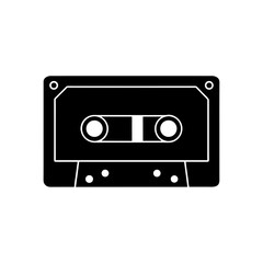 Black cassette tape icon on transparent background silhouette