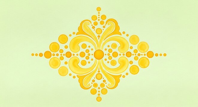 Elegant yellow watercolor damask pattern design with floral elements on a soft green background