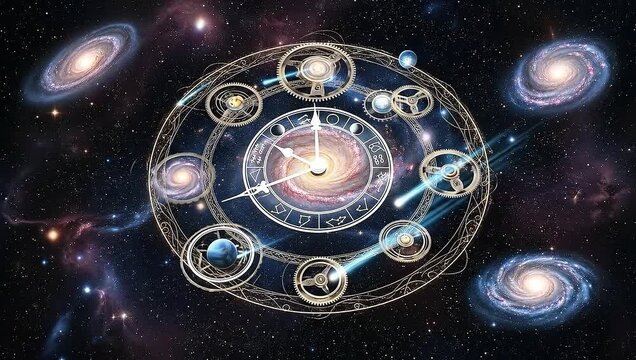 Cosmic Clock and Galaxies in Deep Space Time Travel Concept.