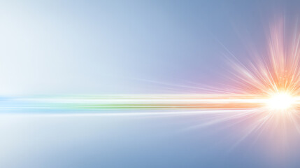 Obraz premium A vibrant light streak with colorful hues radiating against a soft, abstract background, perfect for modern designs and creative projects.