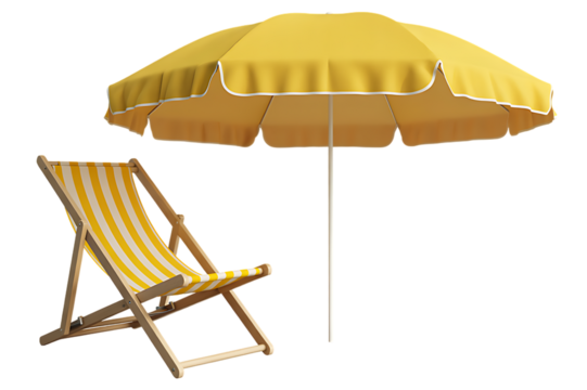 Isolated Beach Umbrella and Chair