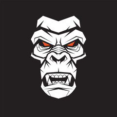 A stylized illustration of a gorilla's head with fierce, glowing red eyes and a menacing, open mouth.
