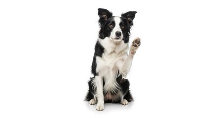 Border collie dog pet animal puppy canine breed domestic pedigree cute playful black and white raising paw