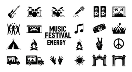 Naklejka premium Black Vector Silhouette Set for Music Festival Energy & Atmosphere_transparent.svg