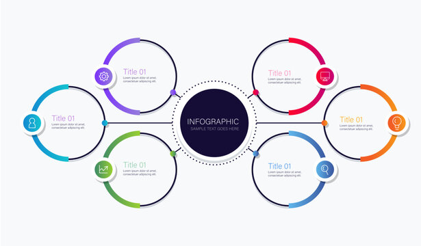 Modern Circular 6-Step Infographic Template with Icons and Central Text Area