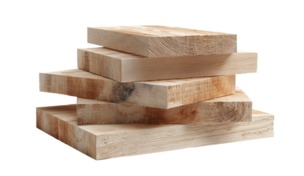 Stack of Pine Wood Planks on Transparent Background, Product Photography with Studio Lighting for PNG Image

