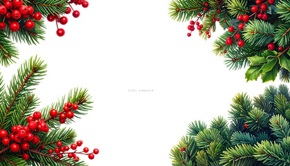 Two green pine twig and red berry arrangements, isolated on transparent background