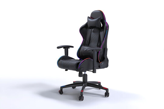 Level up your gaming setup with this modern black gaming chair featuring vibrant LED accents, designed for ultimate comfort and style during intense play, perfect for streaming and e-sports