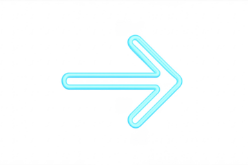 Blue neon glow arrow pointing right on transparent background