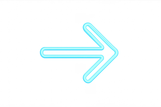 Blue neon glow arrow pointing right on transparent background