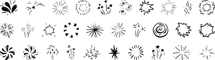 Minimal Firework Line Art Vector Set – Abstract Starburst and Spark Design