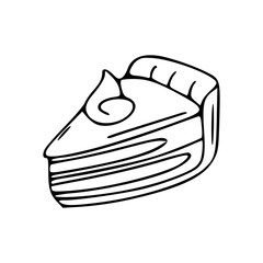 slice of layer cake or pie with whipped cream topping - hand drawn illustration