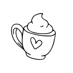 cozy winter drink cup doodle vector line art