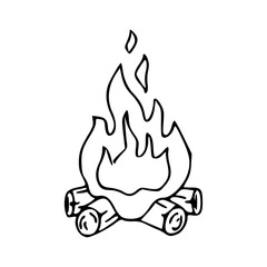 campfire and flames outline vector illustration