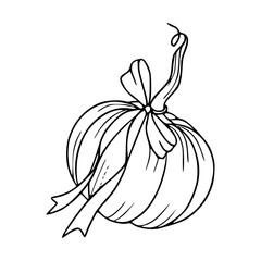 thanksgiving or autumn decor pumpkin with bow drawing