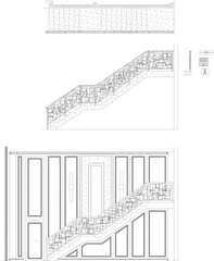 2D Drawing of Stair Hall and Wall, Luxury Style Interior Design