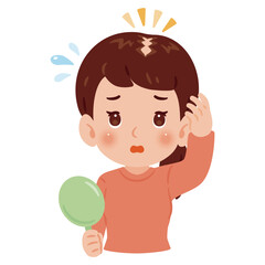 髪の生え際を気にする女性　上半身イラスト／Woman concerned about her hairline　upper body illustration
