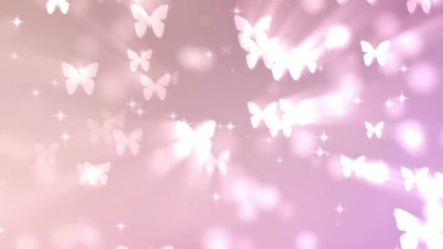 Soft pink background with glowing flying butterflies in seamless gentle motion