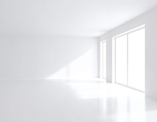 A bright, airy white room featuring expansive floor-to-ceiling windows that flood the space with natural light, creating a serene and inviting atmosphere.