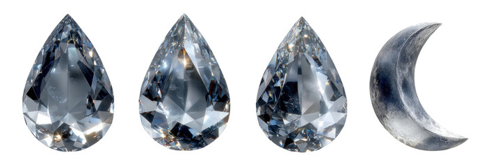 High-Quality Isolated Elegance of Grey Gems and Crescent Moon on Transparent Background