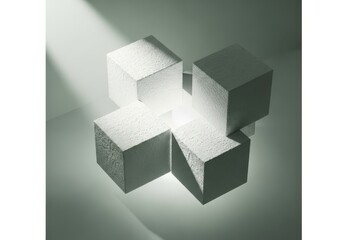 Abstract arrangement of four cubes forming a cross shape with light