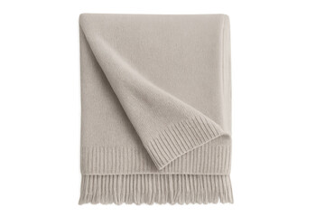 Beige knitted throw blanket product on transparent background