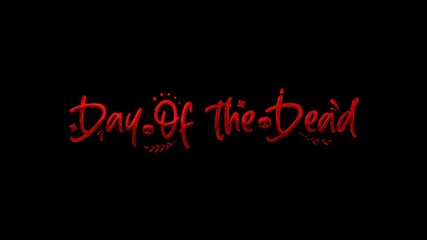 Red text logo for day of the dead. Suitable for halloween party invitations, event posters, festive social media graphics, and themed merchandise.
