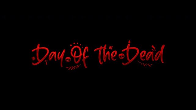 Red text logo for day of the dead. Suitable for halloween party invitations, event posters, festive social media graphics, and themed merchandise.