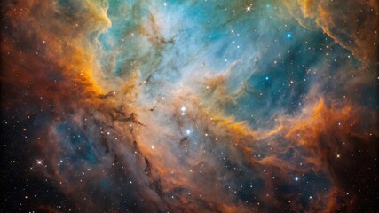 Vibrant cosmic nebula displays swirling colors of gas and dust