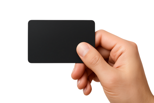 Hand holds blank black card for brand message