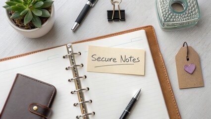 Open Leather Diary With a Secured Notes Sticky Pad