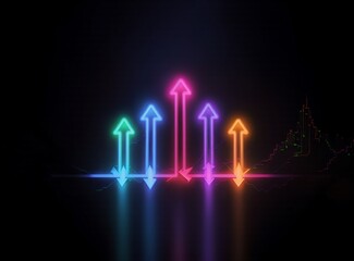 A vibrant, abstract composition features swirling bands of neon pink, blue, green, and yellow, creating a dynamic, energetic feel with smooth, glossy surfaces and repetitive, curved lines.