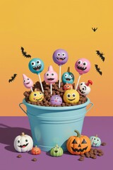 Obraz premium Cute bucket of candies in cartoon style.