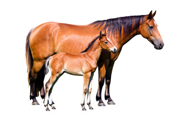 Obraz premium Majestic mother horse and adorable foal stand together, embodying protection