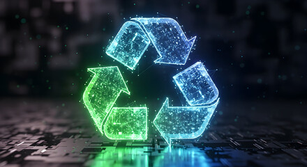 Obraz premium Modern glowing recycle symbol promoting eco friendly sustainability efforts